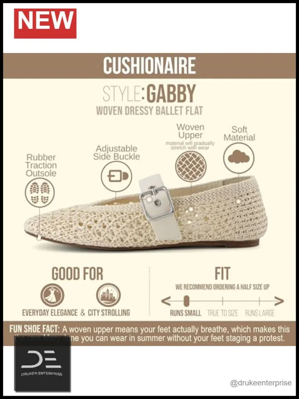 Woven Mary Jane Ballet Flats with Memory Foam Cushioning and Adjustable